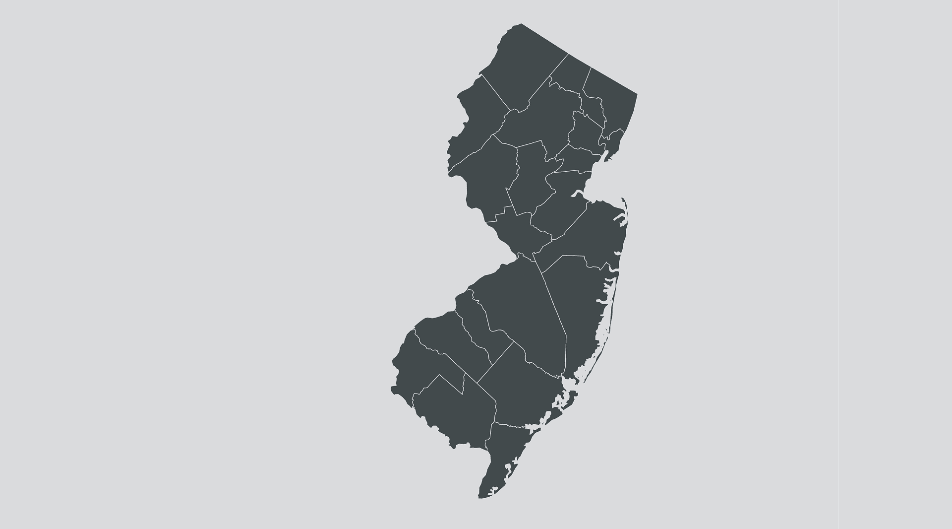Map outline of New Jersey with divisions.