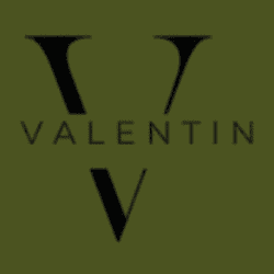 Logo with large overlapping V letters and the word VALENTIN.